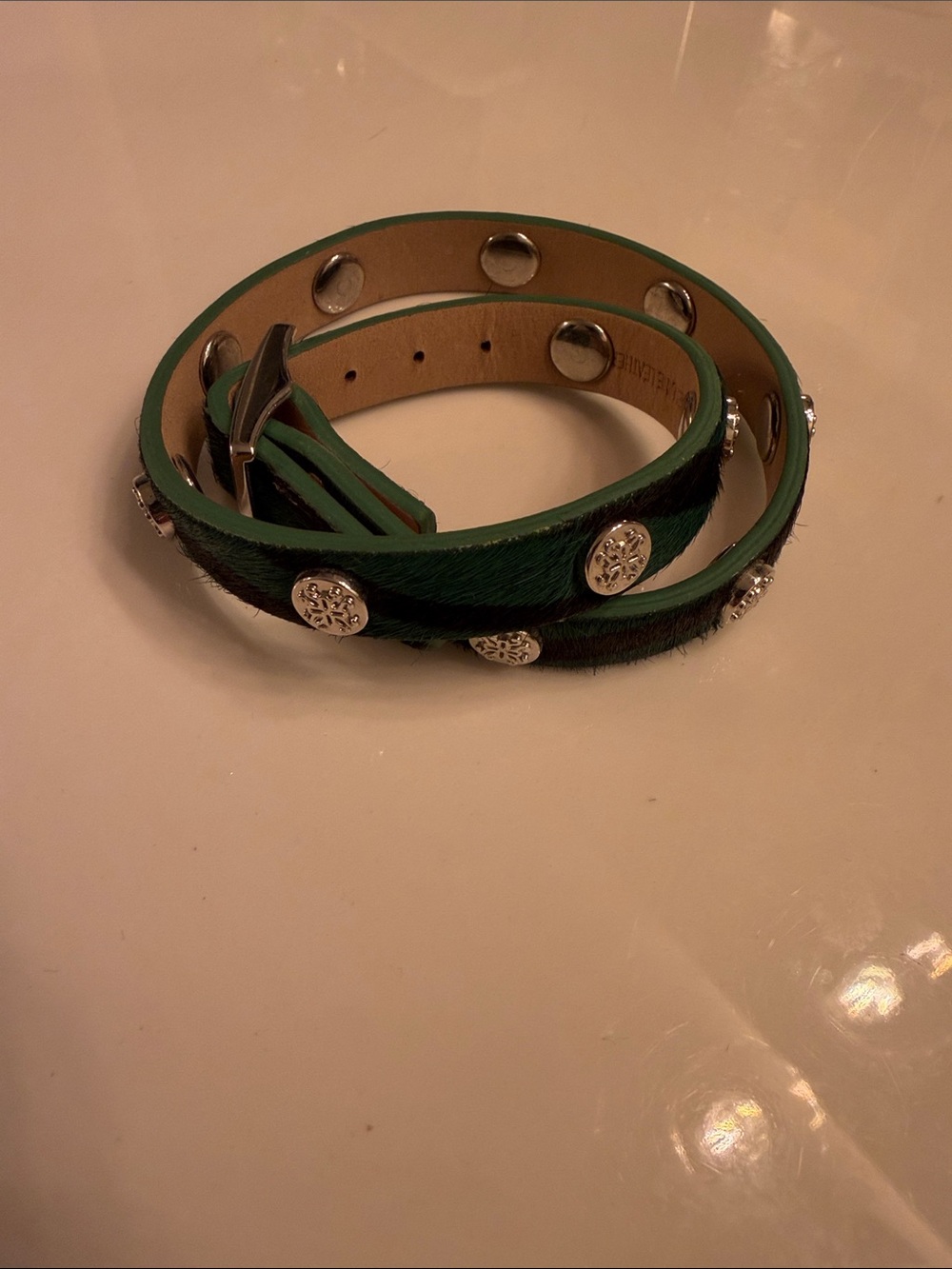 Rustic Cuff Green Studded Wrap Belt with Silver Accents